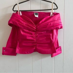 Tadashi Womens Hot Pink Stretch Taffeta V Neck Ruched Top
